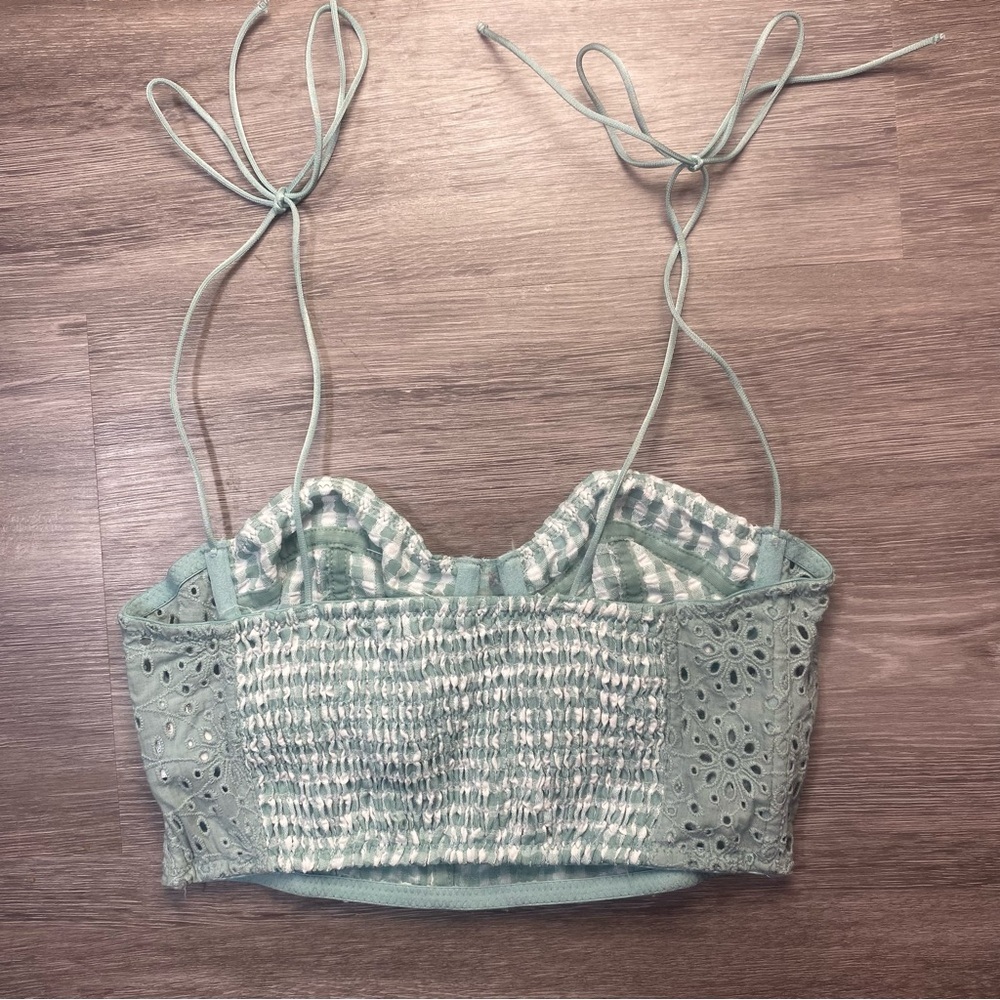 Urban Outfitters Gingham Eyelet Crop Top Size Small Tie-Back Bralette Corset - Picture 9 of 10